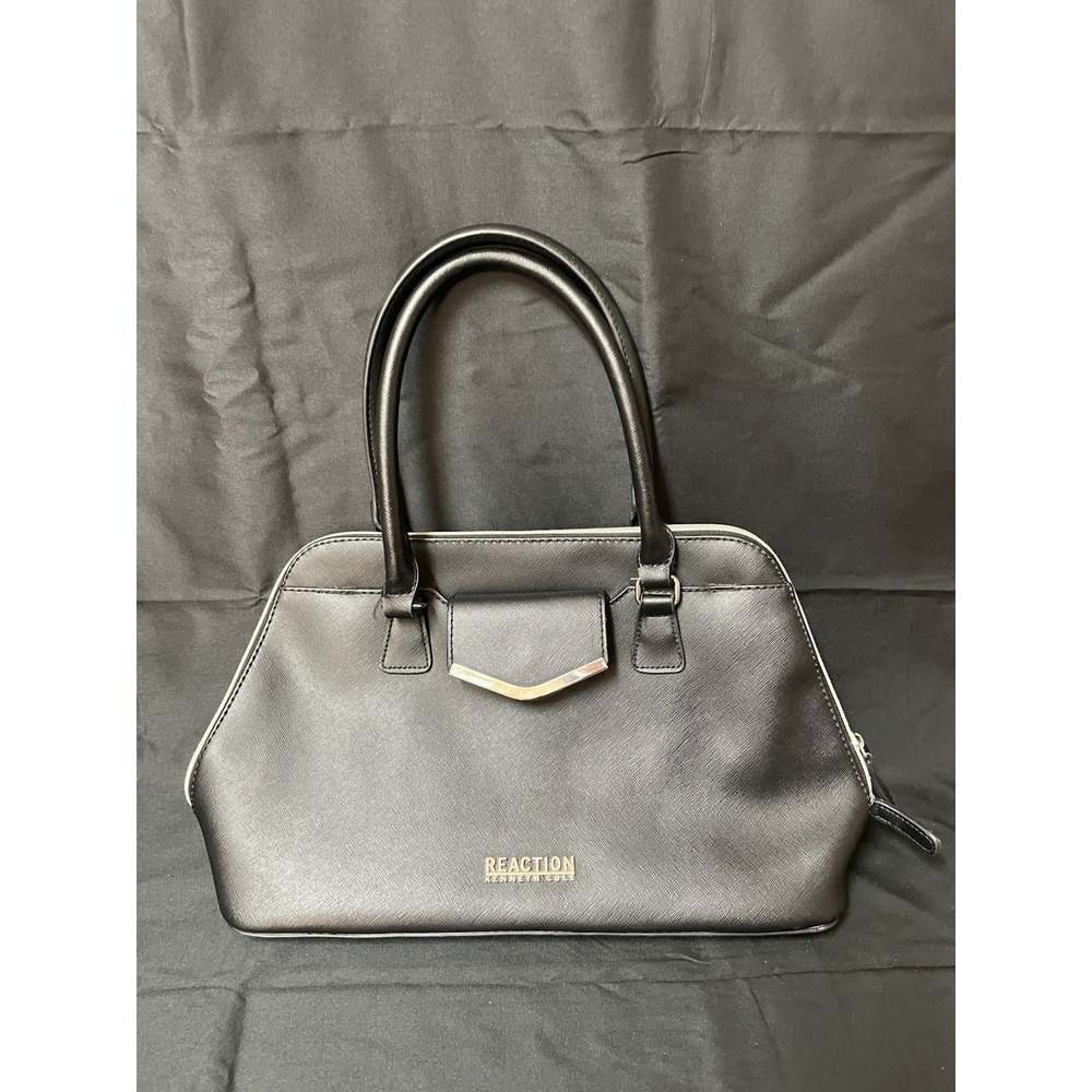 Kenneth Cole Reaction Black Satchel Handbag 16" Structured Zip Top